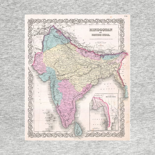 Vintage Map of India (1855) by Bravuramedia